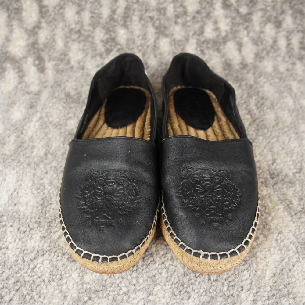 Kenzo Classic Tiger Head Canvas Leather Espadrille Womens EU 38 US 7 Black - Picture 2 of 12